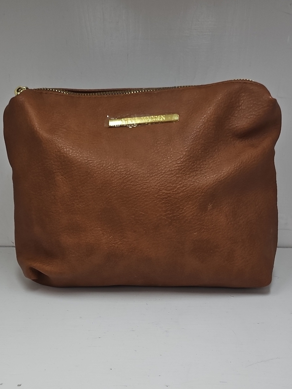 Steve Madden Brown Pebble Leather Clutch With Gold Accents